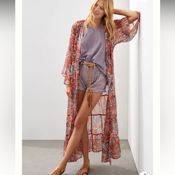 Anthropologie Paisley Print Sheer Kimono One Size - Picture 1 of 7
